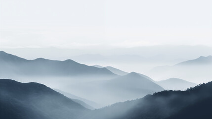 Poster - Serene Mountain Range in Morning Mist