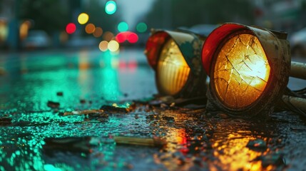 Dangerous Intersection: Broken Traffic Lights on Pedestrian Path