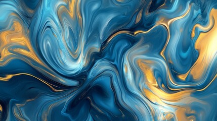 Leinwandbilder - An abstract background with swirling colors of blue and gold, creating a dynamic and fluid pattern with a sense of motion.