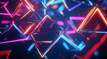 Wall Mural - Abstract neon glowing triangles forming a futuristic pattern