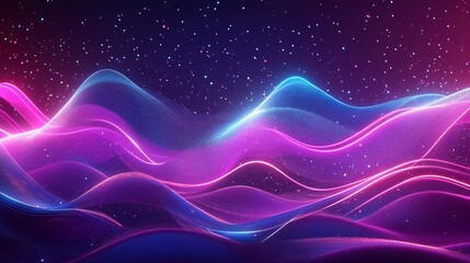 Wall Mural - Abstract neon waveforms with a glowing effect in a tech-inspired design