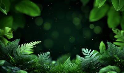 Wall Mural - lush green tropical foliage frame with bokeh and dust particles for nature, wellness, and eco-friend