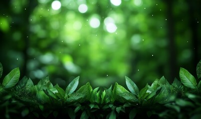 Wall Mural - lush green forest background with blurred foliage and sunlight bokeh for nature, ecology, and enviro