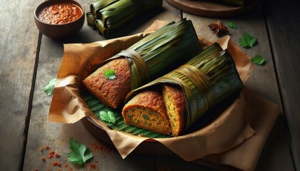 Wall Mural - a plate of Satar, Malaysia flavoured food