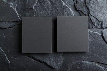 An image of a black business card mockup, front and back, floating on a dark background, a template for design presentations