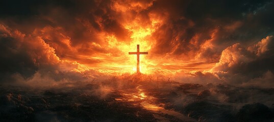 Jesus Cross at hell. Christianity religion faith worship spirituality concept. Generative AI technology.