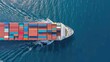 © pvl0707 - This aerial view shows a cargo ship navigating through deep blue waters, loaded with brightly colored containers, highlighting the logistics and shipping industry