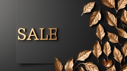 Wall Mural - An autumn-themed layout showcases golden leaves surrounding a prominent SALE text on a sleek black backdrop. Ideal for seasonal promotions and marketing efforts