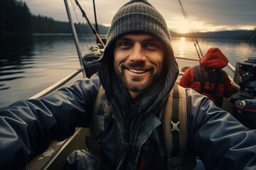 Created with generative ai photo of young man on fishing journey vacation