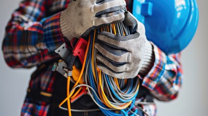 Wall Mural - The electrician holding cables