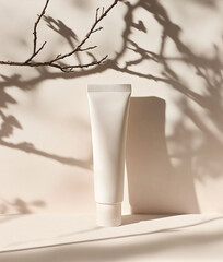 Wall Mural - Cosmetic skincare blank product tube and plant