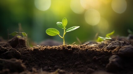 Wall Mural - fresh green sprout growing through a layer of soil,
