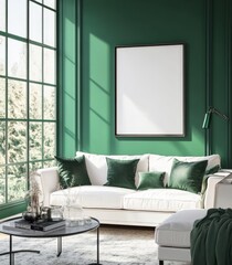 Wall Mural - Home interior background with sofa, table, and decor in living room, 3D render