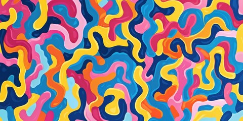 Vibrant abstract pattern with colorful squiggles creating a playful design on a contrasting background