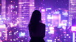 © overrust - silhouette of a girl in front of a big city with purple lights