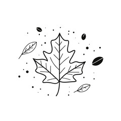 Poster - A minimalist representation of a large leaf surrounded by smaller leaves and scattered circles, emphasizing the beauty and intricacy of nature