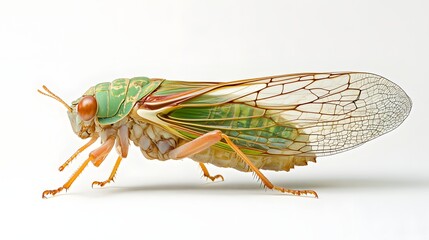 Wall Mural - cicada insect on a pure white background. Cicada insect on a pure white background -. A detailed close-up of a vibrant green cicada showcasing its int