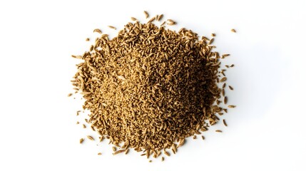 cumin spice ingredient on a white background. Cumin spice ingredient on a white backgroundready for cooking with. A close-up view of a heap of ground 