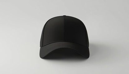 Canvas Print - Isolated cutout object with shadow on transparent background, black baseball cap mockup front view.