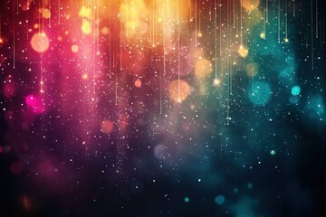 Wall Mural - colorful cosmic background with hanging stars and glowing particles generative ai