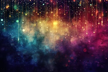 Wall Mural - colorful cosmic background with hanging stars and glowing particles generative ai