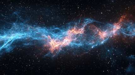 Wall Mural - abstract swirling blue and orange nebula with stars in deep space generative ai