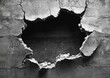 © Gelpi - Large hole in a cracked concrete wall with dark smoke emerging from the opening Generative AI