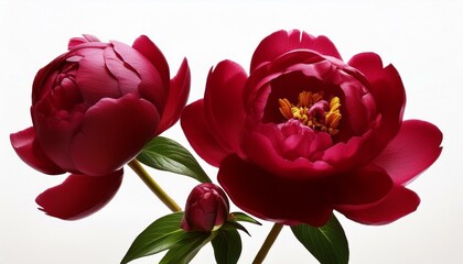 Wall Mural - Elegant Dark Red Peony on White Backdrop