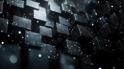 Wall Mural - Abstract Black and White 3D Cubes with Sparkle