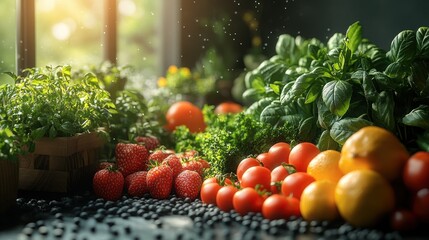 Sticker - Fresh Vegetables and Fruits at Window Sill