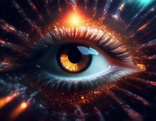 Wall Mural - shining golden eye with clear iris in universe galaxy
