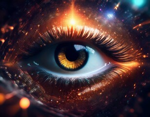 Wall Mural - shining golden eye with clear iris in universe galaxy