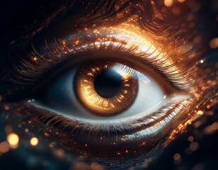 Wall Mural - shining golden eye with clear iris in universe galaxy