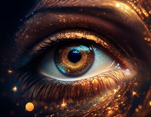 Wall Mural - shining golden eye with clear iris in universe galaxy