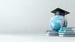 © naphat - Global Education Concept with 3D Globe, Books, and Graduation Cap on Copy Space Background