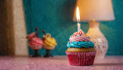 Wall Mural - Birthday Cupcake with a Candle