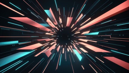 Wall Mural - abstract image of dynamic shapes and contrasting lines on a dark backdrop, embodying retro-futuristi