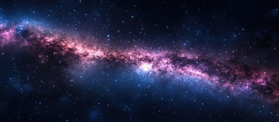 Panorama view of a night sky background featuring a 3D cartoon rendering of the Milky Way galaxy filled with stars in the universe