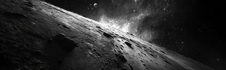 3D cartoon rendering featuring an abstract black and white background depicting the grunge of concrete surfaces and a nebula the birthplace of stars