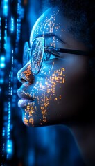 Wall Mural - woman. circuit board. artificial intelligence. cyberpunk technology concept. digital future.