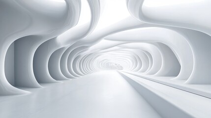 Abstract architectural background featuring smooth white surfaces and gray lines 3D illustration and rendering
