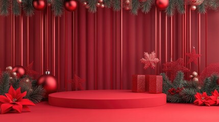 Aufkleber - 3D rendered podium with a red Christmas themed background