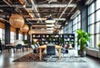 © Dzikrul Husnani - Blur focus modern, contemporary and fashion office interior. Front view of an open space office interior. Bokeh background for meeting and presentation, ai