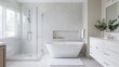 © JP STUDIO LAB - A luxurious bathroom with a freestanding tub, walk-in shower, and double vanity