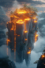 Poster - A surreal landscape with floating islands and glowing elements, perfect for digital art,