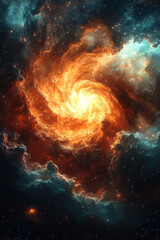 Poster - Cosmic nebula with swirling colors and stars, designed as a digital art background,