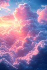 Poster - Dreamy pastel clouds with soft gradients, creating a serene digital art background,
