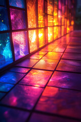 Poster - A holographic grid with shifting colors and light refractions, as a digital art backdrop,