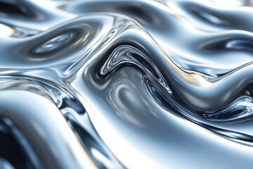 Poster - An abstract liquid metal surface with reflective waves, for a dynamic digital background,
