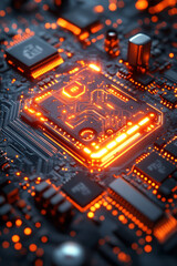 Poster - A futuristic circuit board with glowing pathways and nodes, for tech-themed digital art,